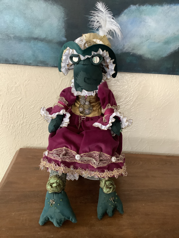 Steampunk Pirate Queen Frog with Velvet Gown Handmade Steampunk Pirate Queen Frog Art Doll with Velvet Gown