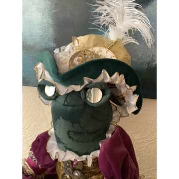 Handmade Steampunk Pirate Queen Frog  Art Doll with Velvet Gown