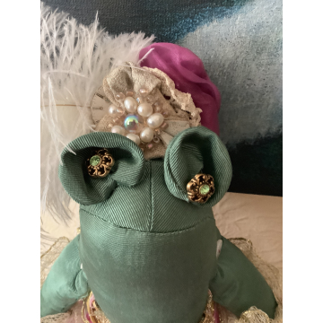 Frog Princess Art Doll with Hand-painted Pink Silk Gown
